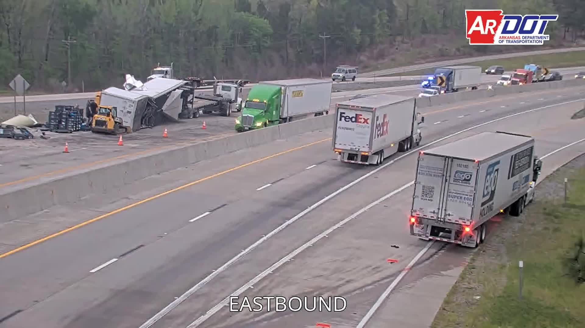 Overturned tractor trailer slows I-30 traffic near Haskell – KARK