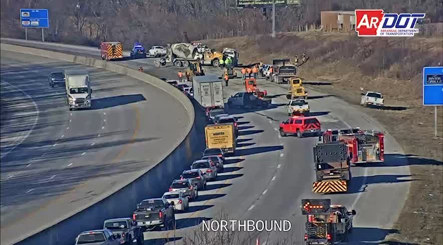 Concrete truck rollover slowing traffic on Interstate 49 in Bentonville ...